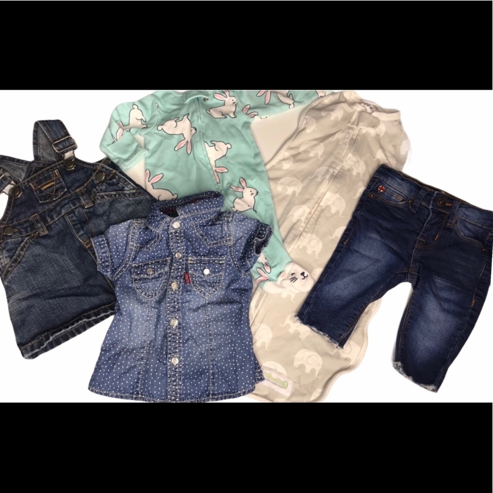 Lot of 0-6 months clothing jeans swaddle PJ Shirt